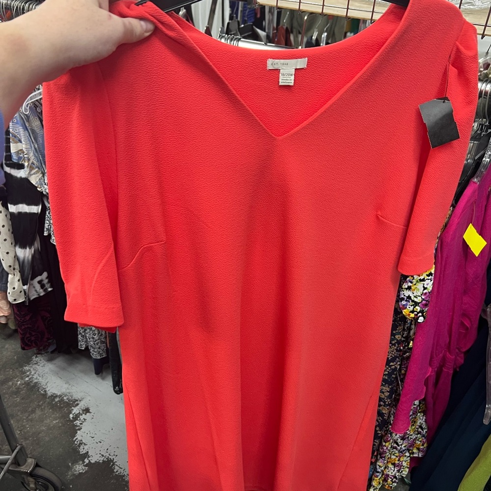 Est 1946 Chic Coral V-Neck Knee Length Dress